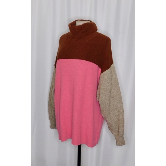 FREE PEOPLE Softly Structured Colorblock Sweater Turtleneck Candy Pop Medium - Picture 7 of 16